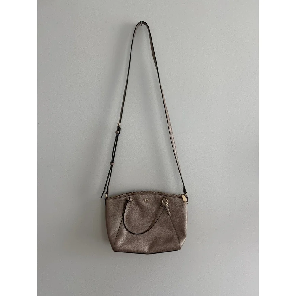 Coach Kelsey Metallic Taupe Pebble Leather Satchel Crossbody Bag F22316